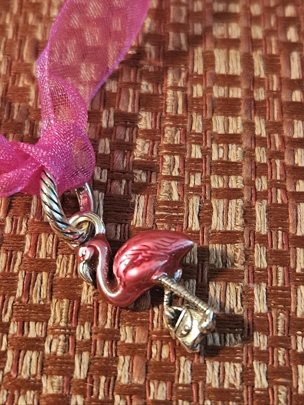 Brighton Pink Flamingo Charm Pendant on Ribbon